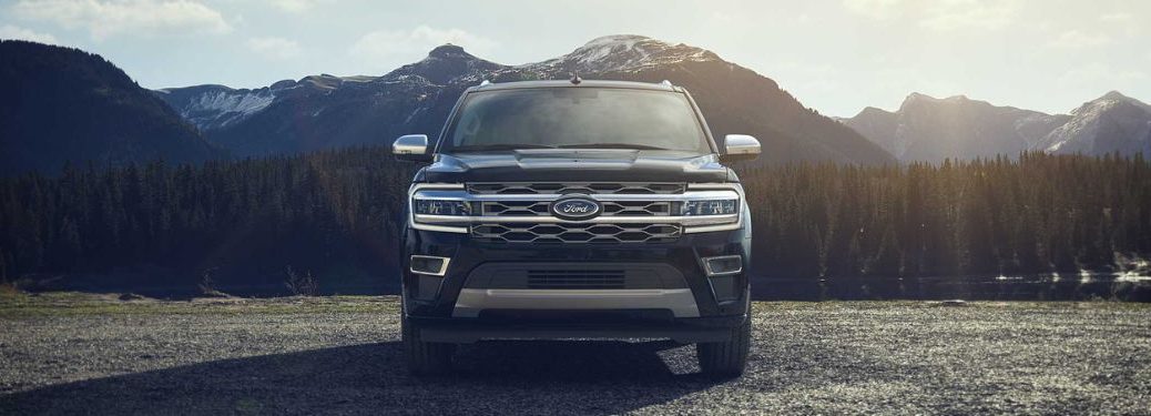 Front view of a black 2023 Ford Expedition.