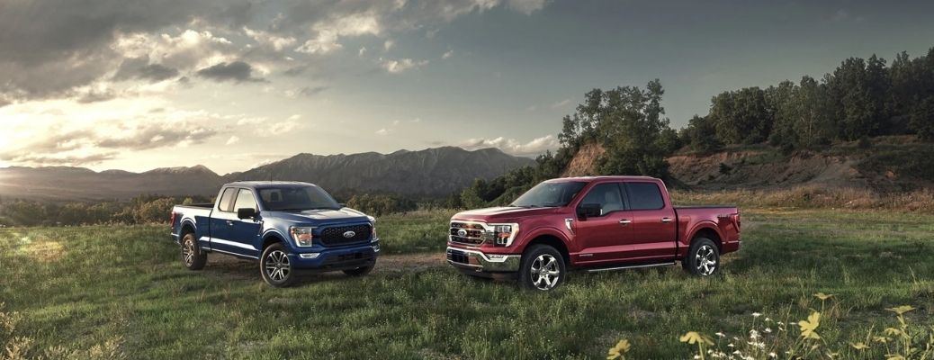 2022 Ford F-150 trucks parked off-road