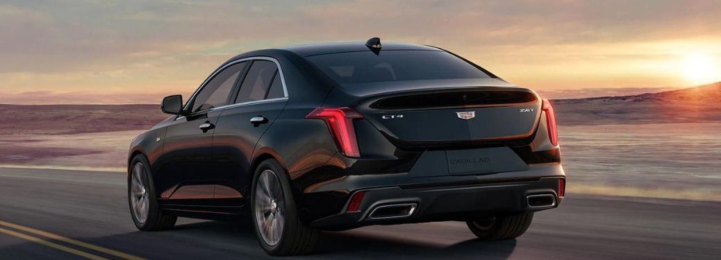 Back view of a black 2023 Cadillac CT4.