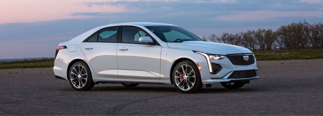 Front-side view of the 2023 Cadillac CT4 White