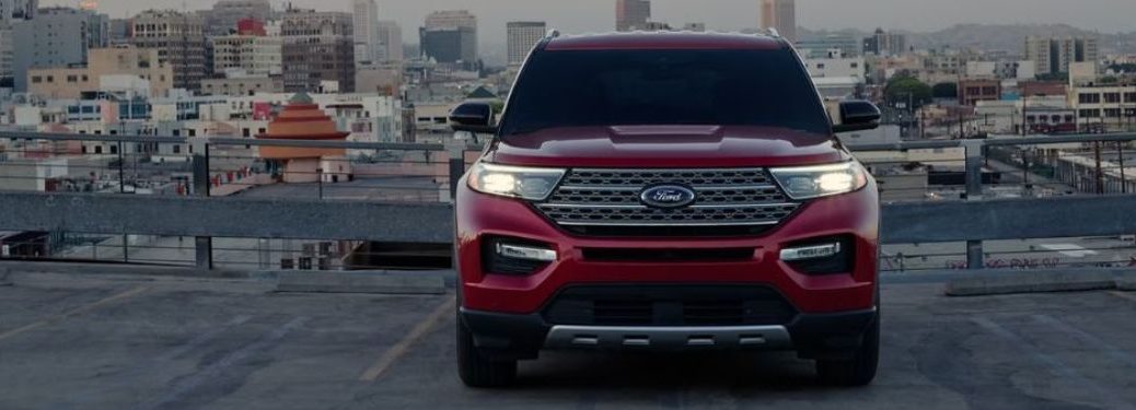 Front view of the 2024 Ford Explorer in red