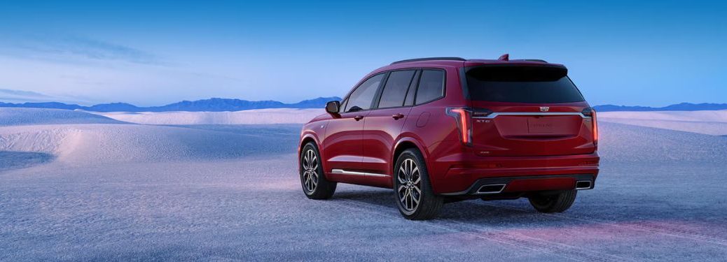 rear view of the 2025 Cadillac XT6 parked on a snowy road