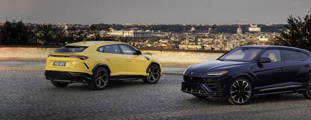 front and rear view of two Lamborghinis