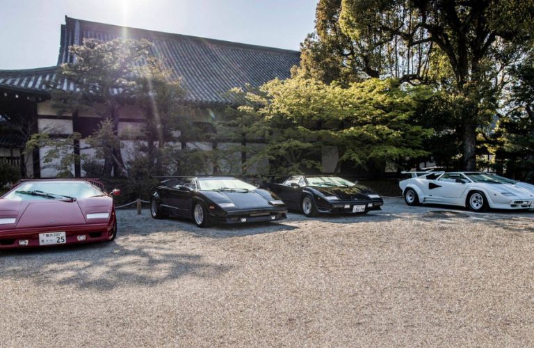 restored Lamborghinis in a parking lot