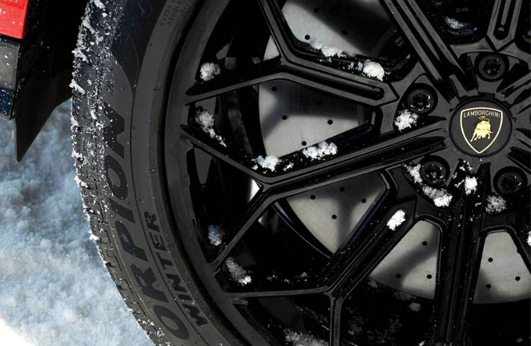 close up of a Lamborghini winter tire