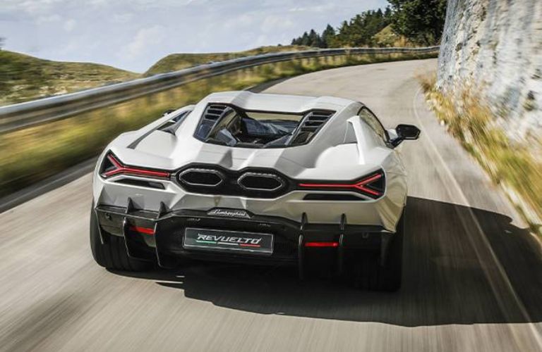 Rear view of the 2026 Lamborghini Revuelto White