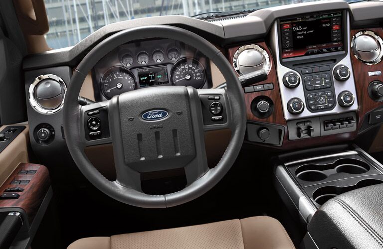 Steering wheel and SYNC interface inside 2016 Ford Super Duty