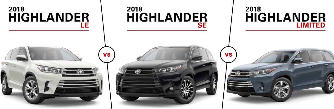 2018 Toyota Highlander Le Vs 2018 Toyota Highlander Se Vs 2018 Toyota Highlander Limited