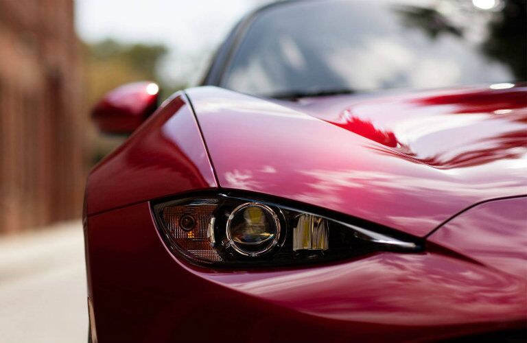 Headlight of Red 2018 Mazda MX-5 Miata RF