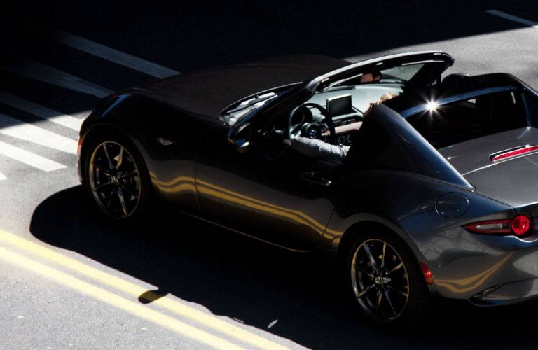 2018 Mazda MX-5 Miata RF Idling Behind a Crosswalk on a City Street