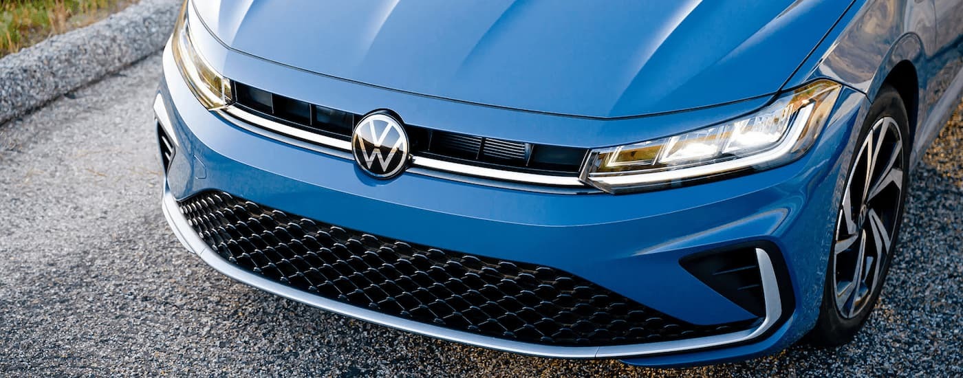Head on a parked blue 2025 Volkswagen Jetta