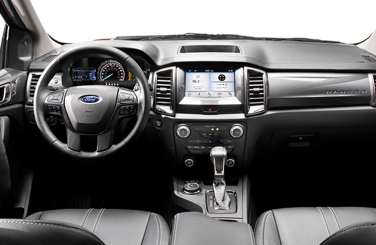 Steering wheel and dashboard inside 2019 Ford Ranger