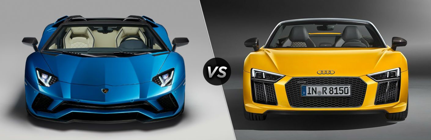 2018 Lamborghini Aventador Roadster Exterior Front Fascia vs 2018 Audi R8 Spyder Exterior Front Fascia
