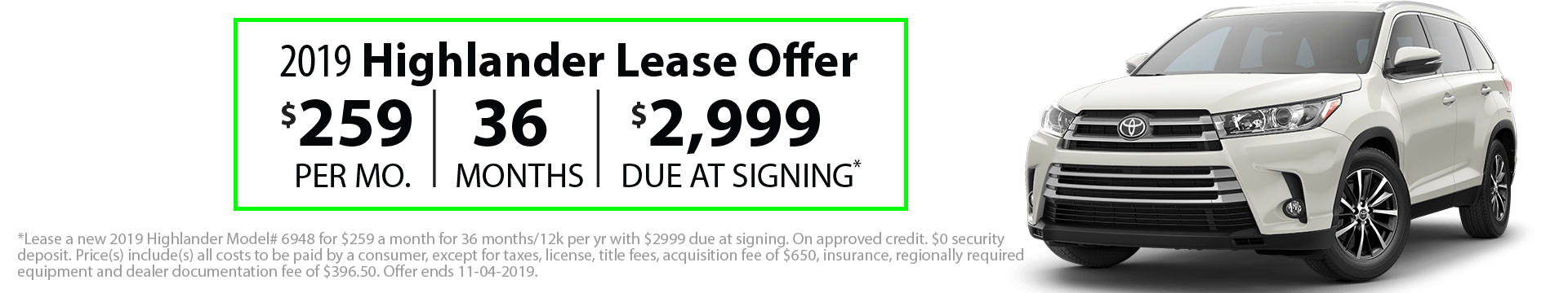 2019 Highlander Special Lease Offer 2019 Highlander Special Lease Offer