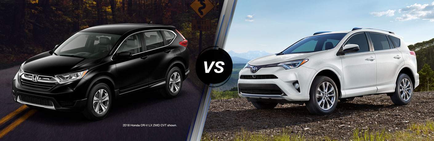 side by side images of the 2018 Honda CR-V and the 2018 Toyota RAV4
