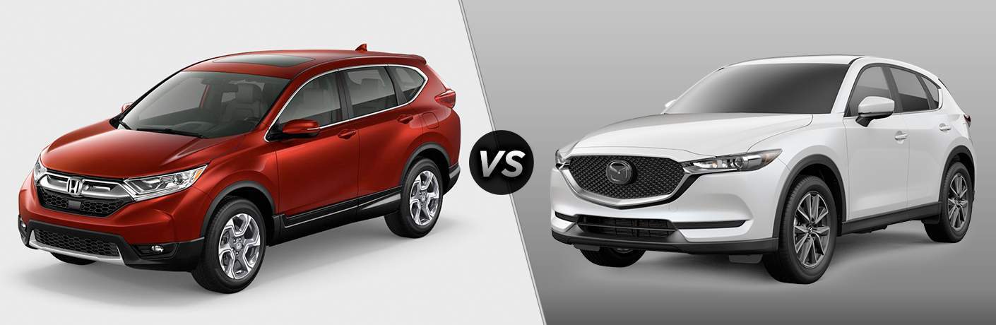 2018 Honda CR-V EX-L and 2018 Mazda CX-5 Touring side by side in a comparison image