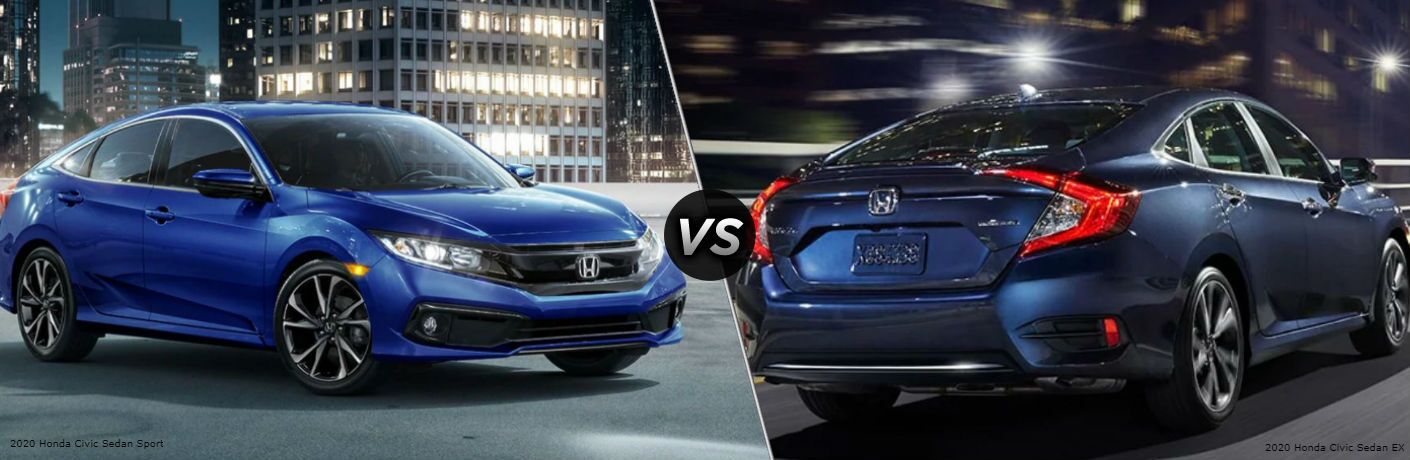 Blue 2020 Honda Civic Sedan Sport and 2020 Honda Civic Sedan EX