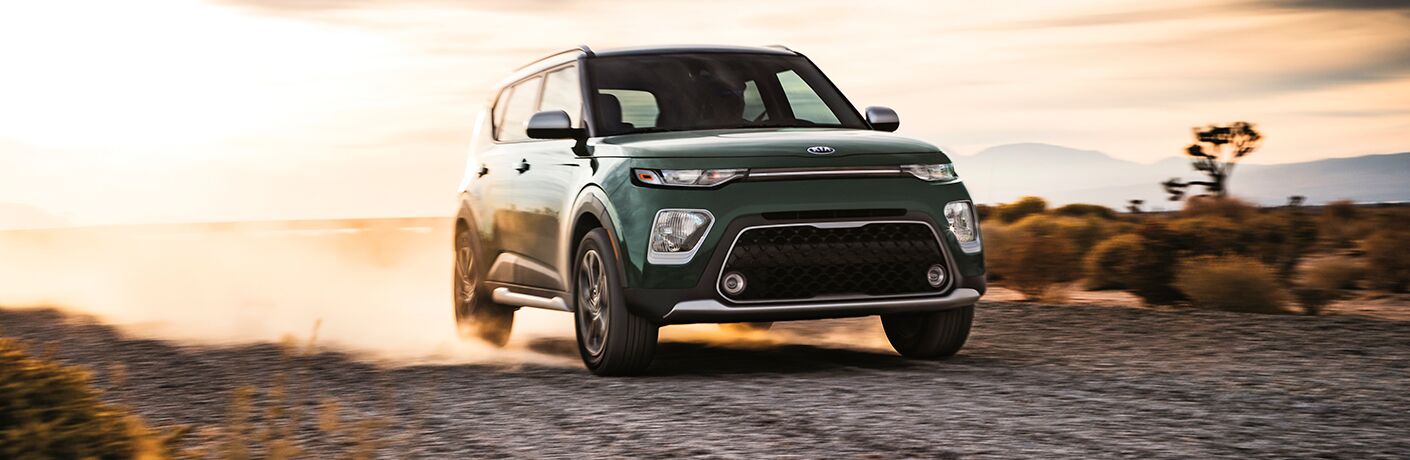 2020 Kia Soul driving in the desert