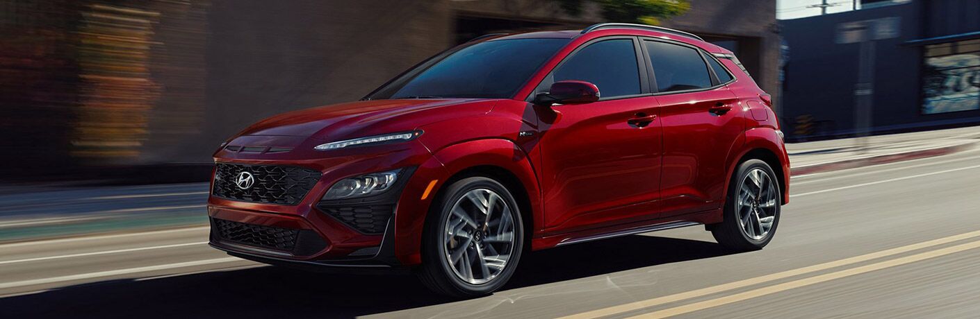 Side view of the 2020 Hyundai Kona on the road