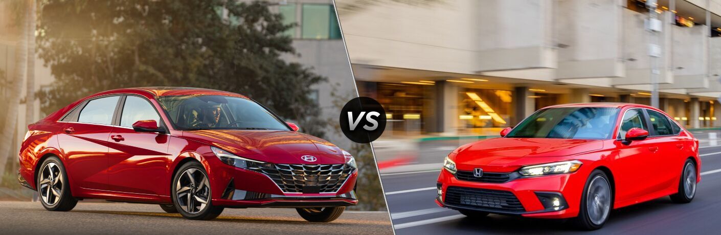 2022 Hyundai Elantra vs 2022 Honda Civic Sedan front quarter view