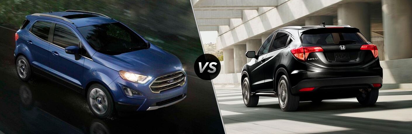 Split screen images of the 2018 Ford EcoSport and the 2018 Honda HR-V