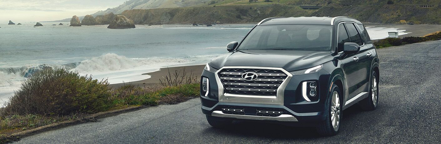 2020 Hyundai Palisade driving on an ocean front road