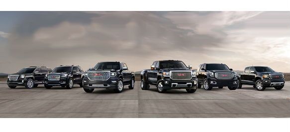 GMC lineup of vehicles parked in a row
