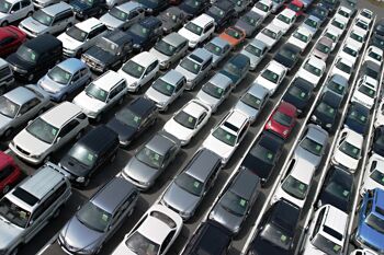 aerial view of used car lot