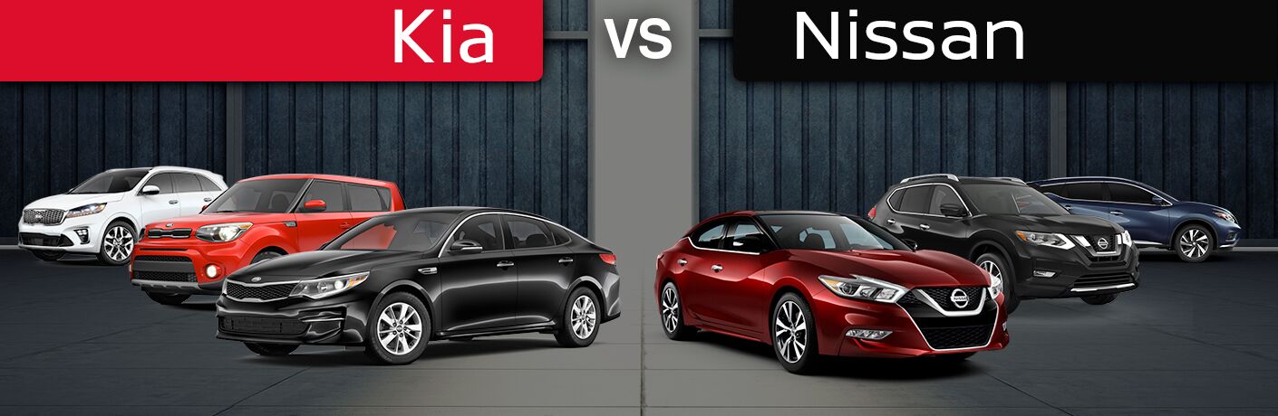 2018 Kia Optima, Soul, and Sorento vs 2018 Nissan Maxima, Rogue and Murano in a warehouse