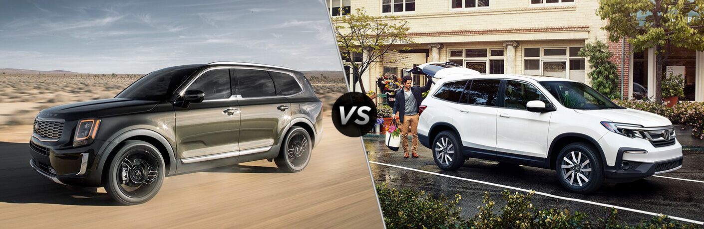 dark silver kia telluride compared to white honda pilot