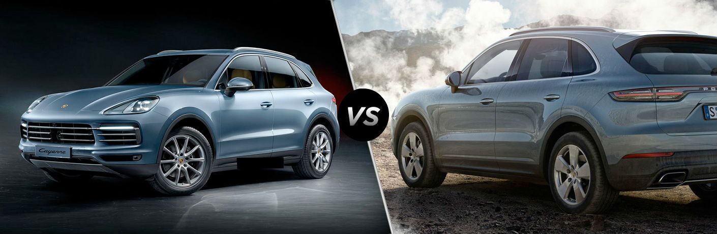 Blue 2019 Porsche Cayenne and grey 2018 Porsche Cayenne