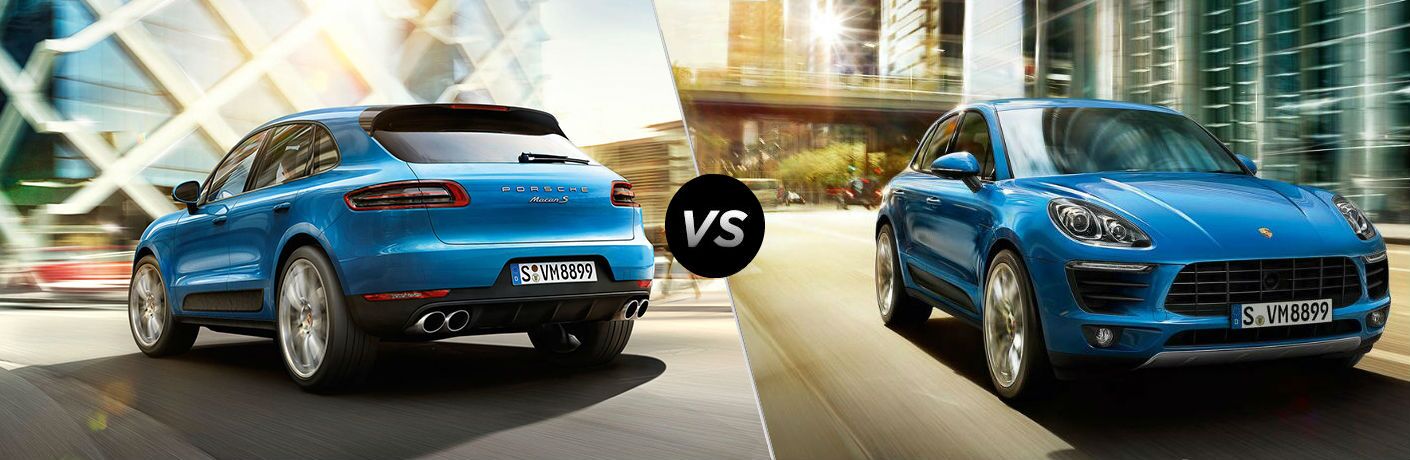 Blue 2019 Porsche Macan and blue 2018 Porsche Macan