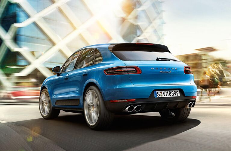 Rear view of blue 2019 Porsche Macan