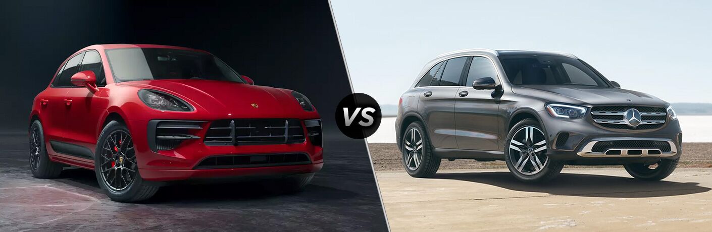 Red 2020 Porsche Macan and silver 2020 Mercedes-Benz GLC
