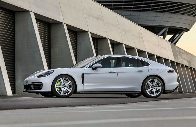 Profile view of white 2021 Porsche Panamera