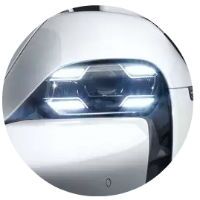 Closeup of headlight on 2021 Porsche Taycan