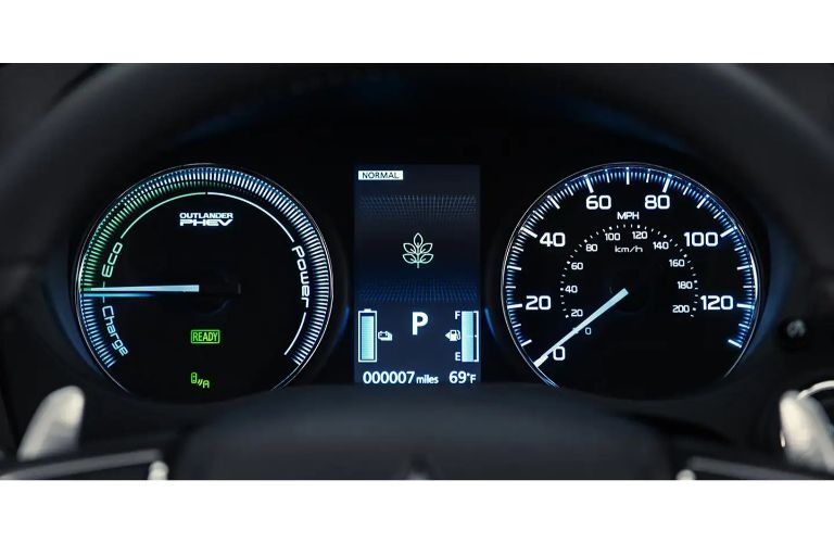 2020 Mitsubishi Outlander PHEV dial cluster including battery and fuel meters