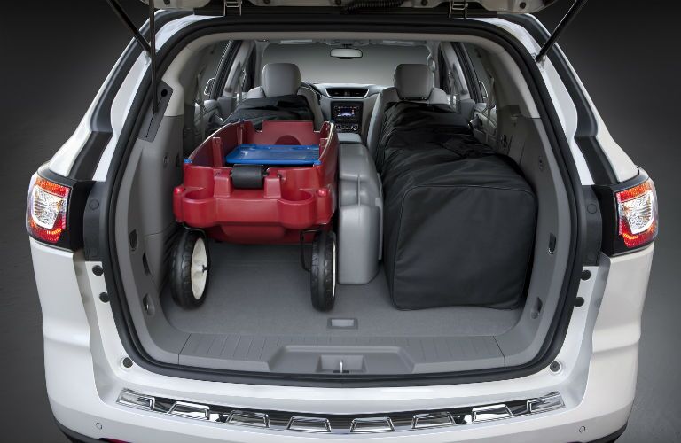 An interior photo of cargo in the back of the Chevy Traverse.