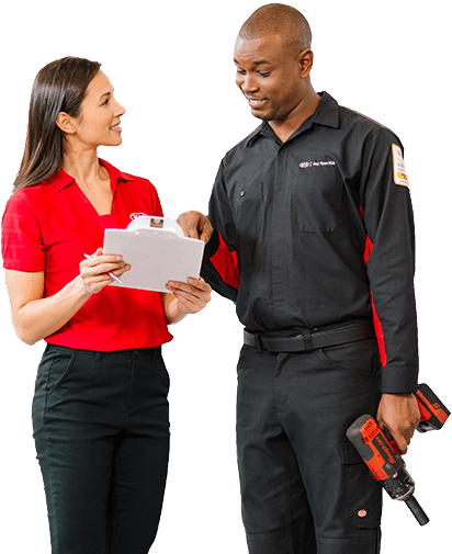 Two service people talking