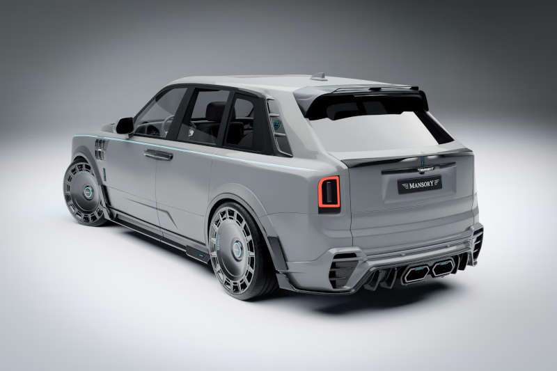 A rear 3/4 exterior view of the Rolls-Royce Cullinan Mansory