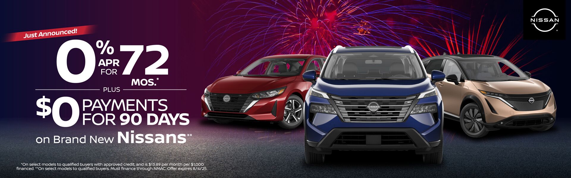 0% APR Financing for 72 Mos. PLUS Make No Payments for 90 Days on Brand New Nissans