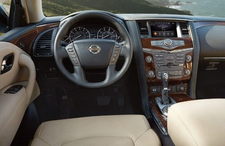 Close up of the steering wheel inside the 2019 Nissan Armada