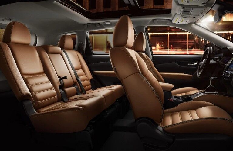 Passenger angle of the brown seats in the 2019 Nissan Rogue