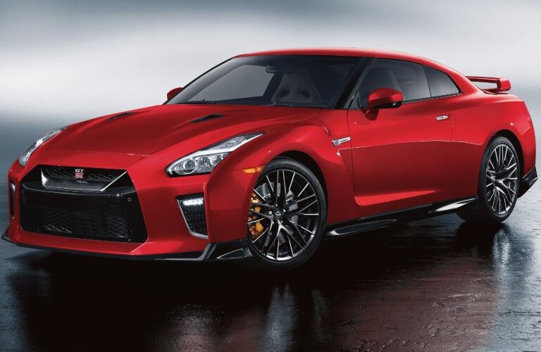 Front driver angle of a red 2020 Nissan GT-R