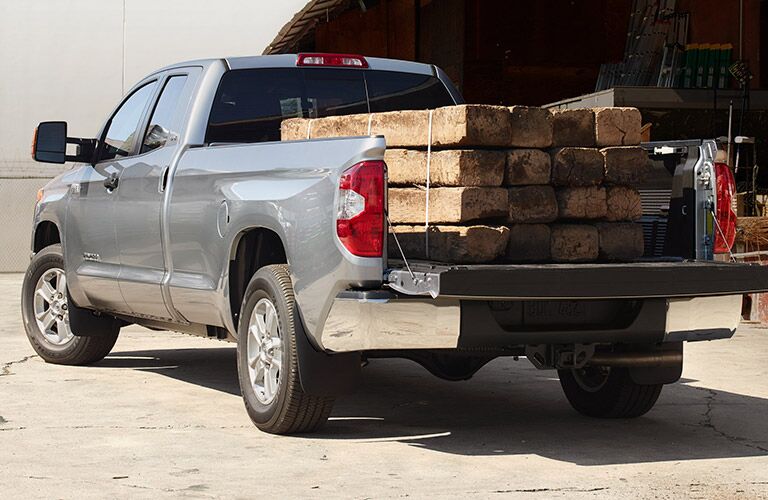 Wood boards in the pickup bed of a 2019 Toyota Tundra