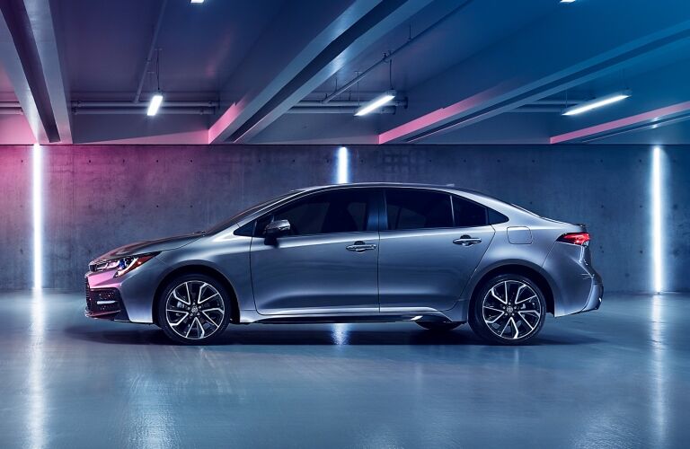 Side view of blue-grey 2020 Toyota Corolla