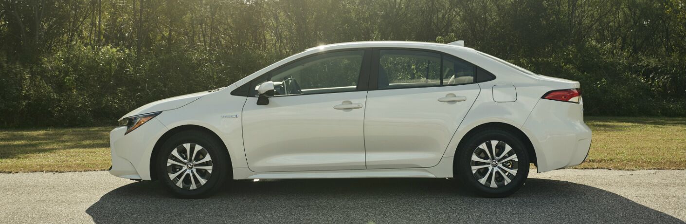 Side view of white 2020 Toyota Corolla Hybrid