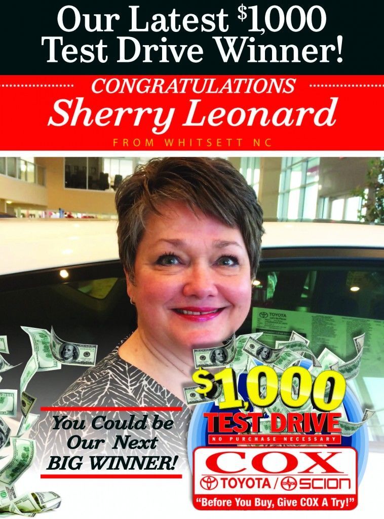 1,000 Test Drive Promotion Cox Toyota Burlington NC Near Greensboro