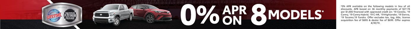 0% APR on 8 New Toyotas 0% APR on 8 New Toyotas