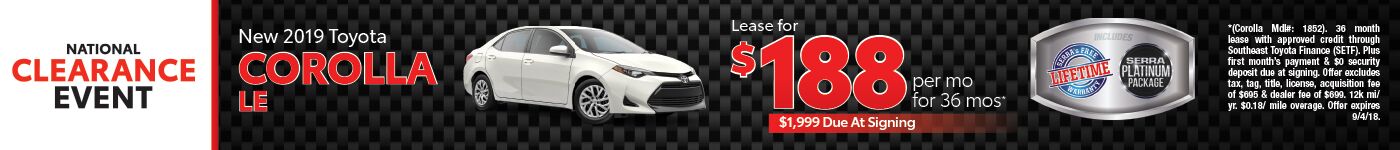 National Clearance 2019 Corolla National Clearance 2019 Corolla